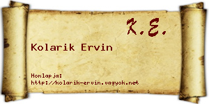 Kolarik Ervin névjegykártya